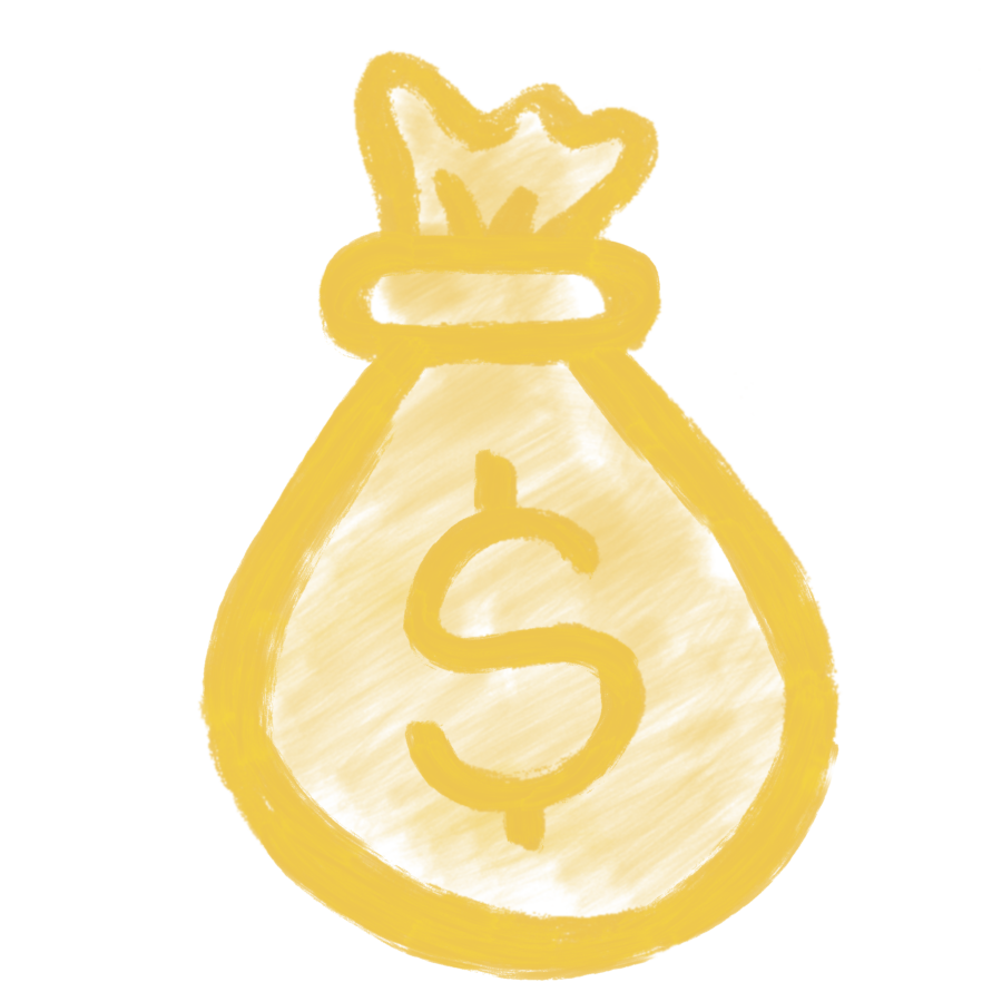 Yellow icon of a bag of money