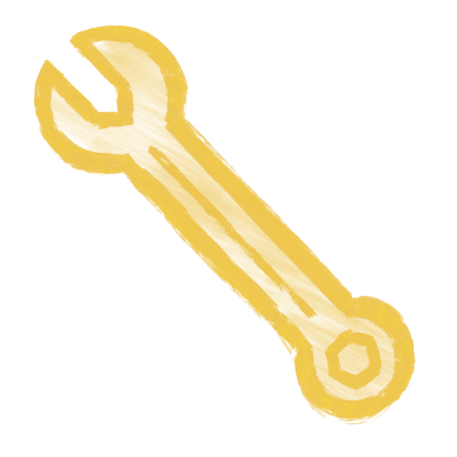 Yellow icon of a wrench